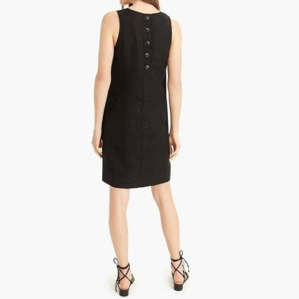 Like New J.Crew Linen Shift Dress Black Sleeveless Button Back Pockets Small - Picture 3 of 11